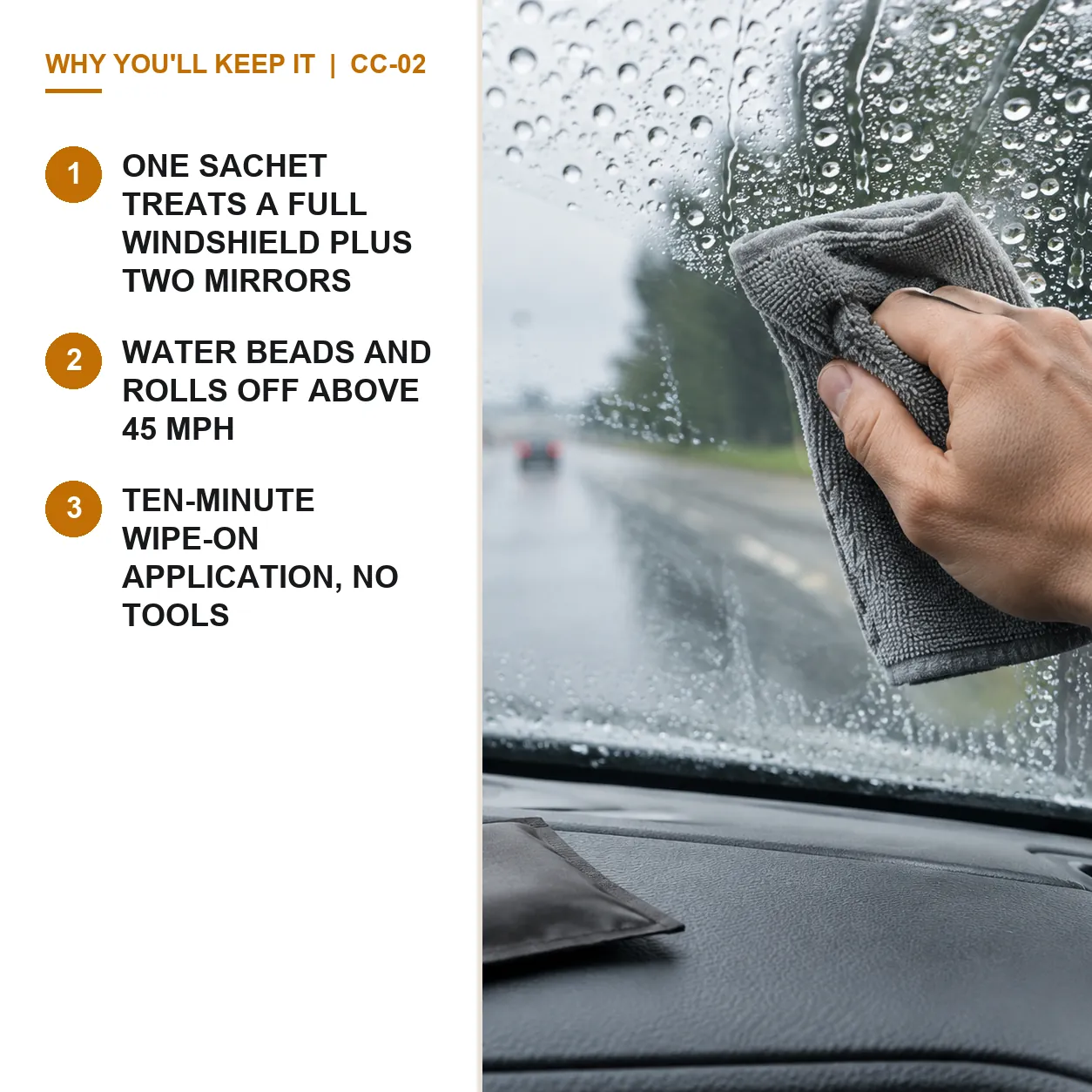 Hydrophobic Windshield Rain Repellent, 5 ml Sachets