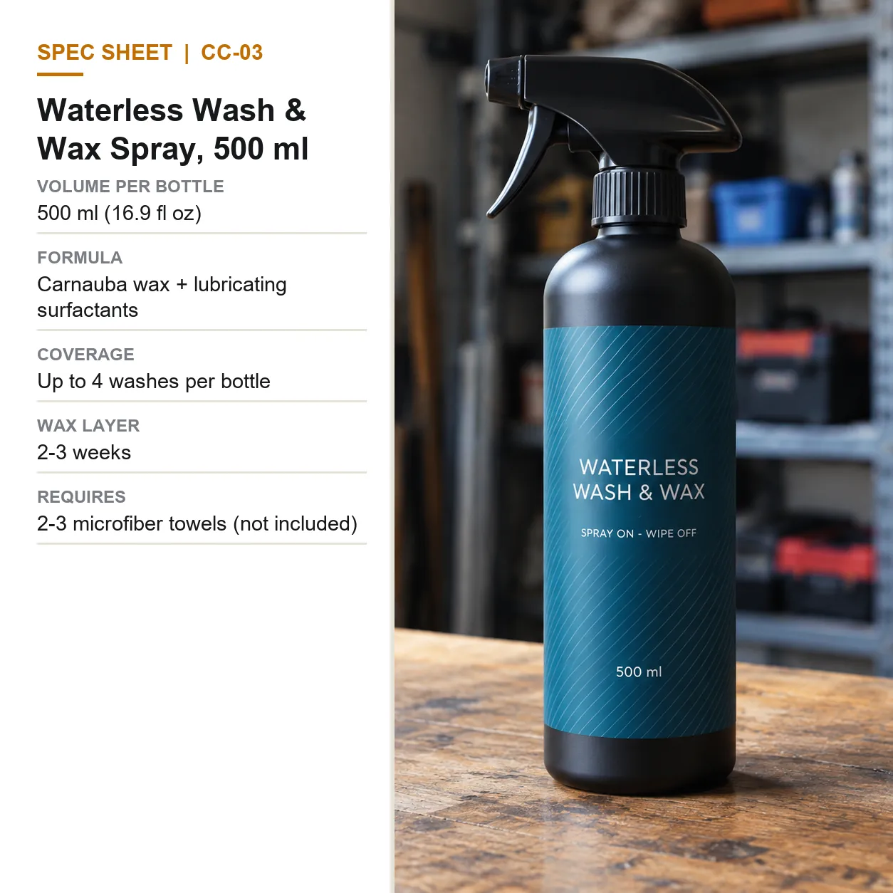 Waterless Wash & Wax Spray, 500 ml