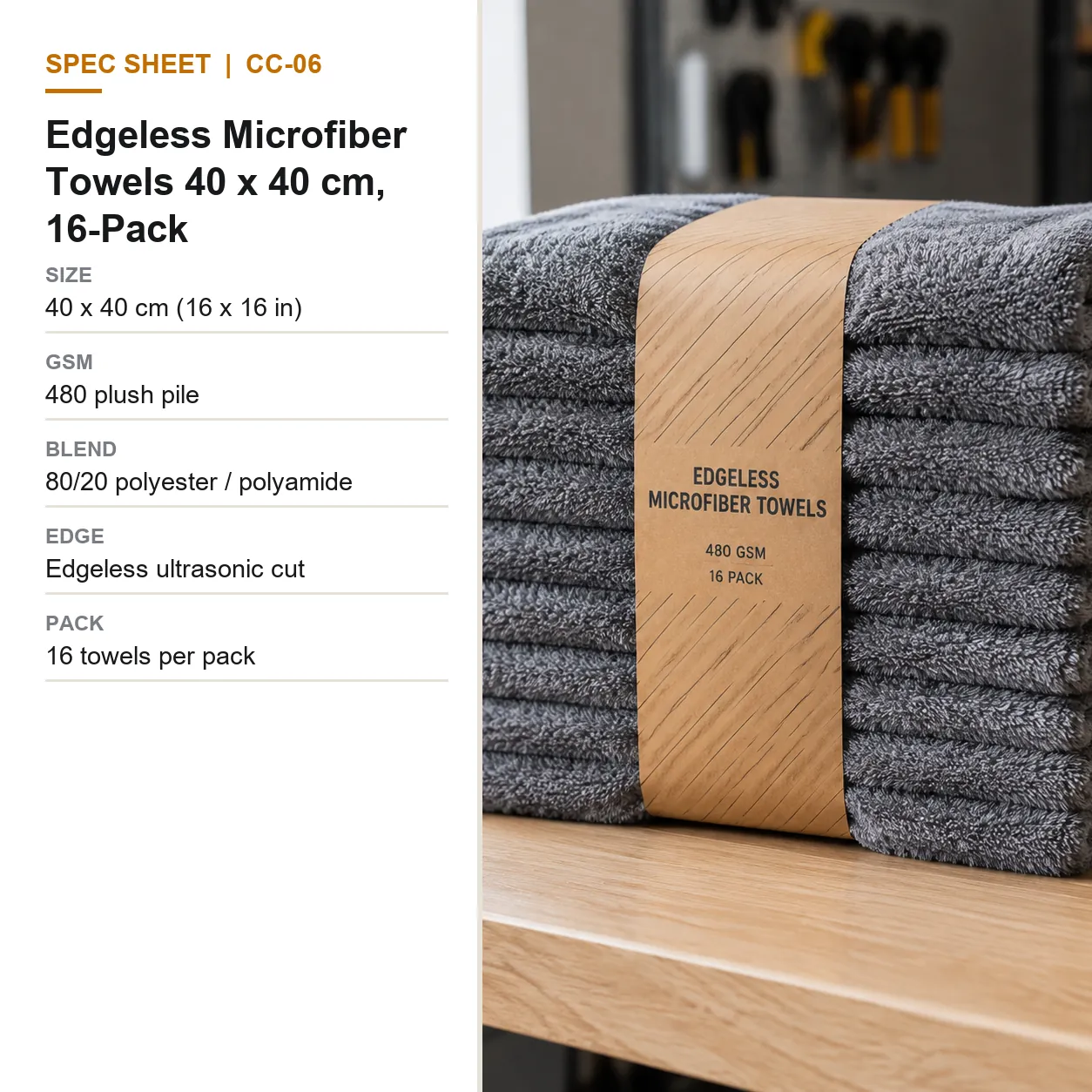Edgeless Microfiber Towels 40 x 40 cm, 16-Pack