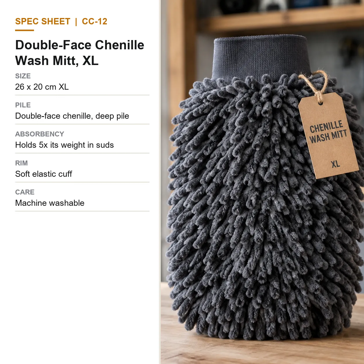 Double-Face Chenille Wash Mitt, XL